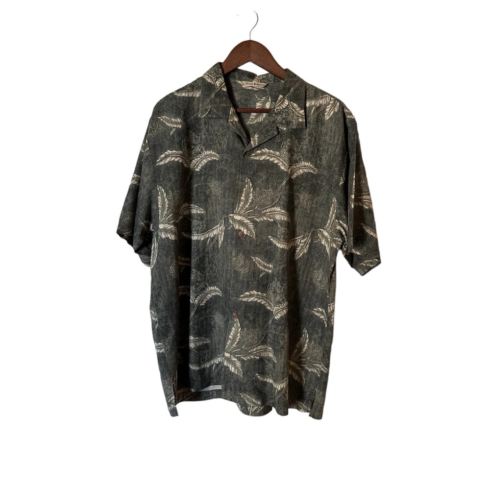 Tommy Bahama Palm Dark Green Short Sleeve Silk and Wool Camp Shirt Size Large